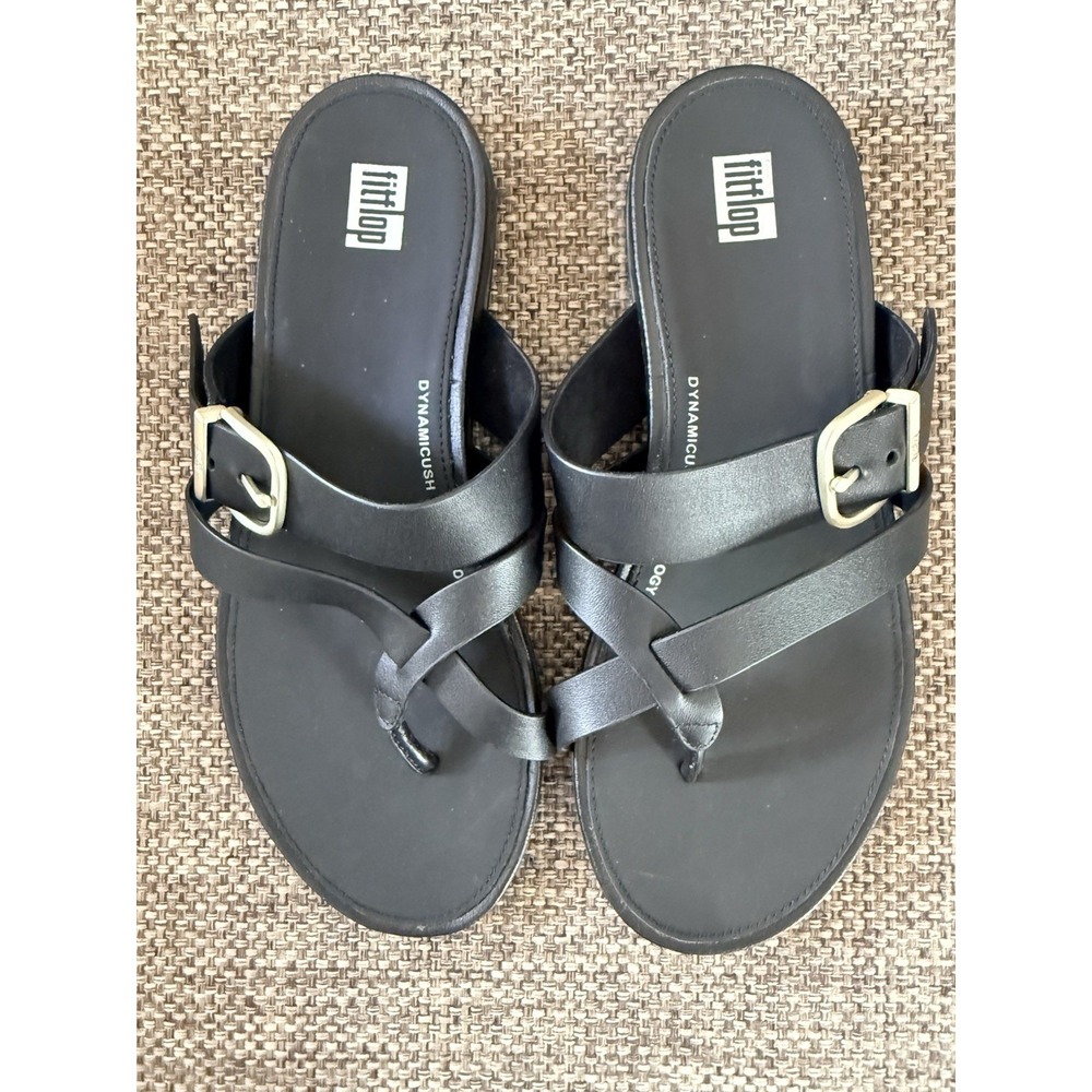 New FITFLOP GRACIE BUCKLE LEATHER STRAPPY TOE-POST SANDALS Size 6